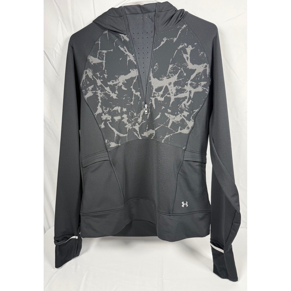 Under Armour Womens Black Marble Print Quarter Zip Running Hoodie Thumbholes